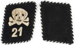 Matched Pair SS Collar Tabs – Full Face Totenkopf 21st Sturm