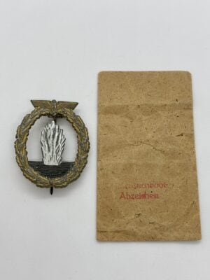 Original WWII German Kriegsmarine Minesweeper War Badge by Rudolf Souval with Award Packet