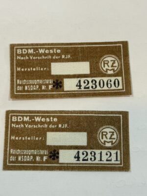 Original Third Reich RZM BDM-Weste Uniform Labels