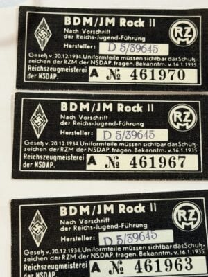 Original Third Reich RZM BDM/JM Rock II Uniform Labels