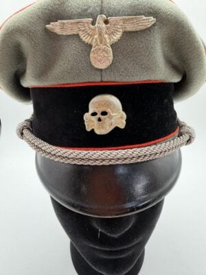 Original Waffen-SS Artillery Officer Visor Cap red piping front view